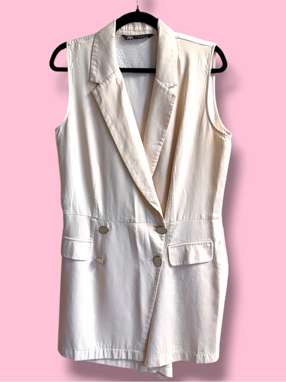 Zara Cream Sleeveless Double-Breasted Vest Blazer with Gold Buttons #19